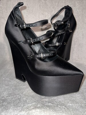 NEW Versace Tempest Platform Pumps Black Satin Pointed Sz 39.5/ US 9.5 Shoes