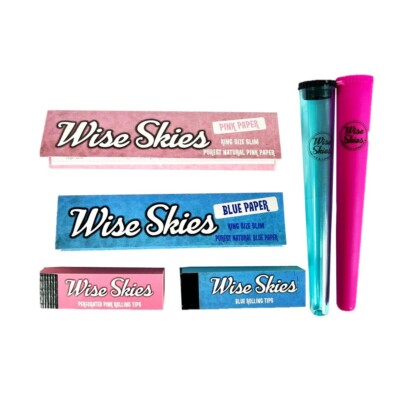 Wise Skies Pink & Blue Rolling Paper Bundle Set Rolling Tips Smoking Geschenkset