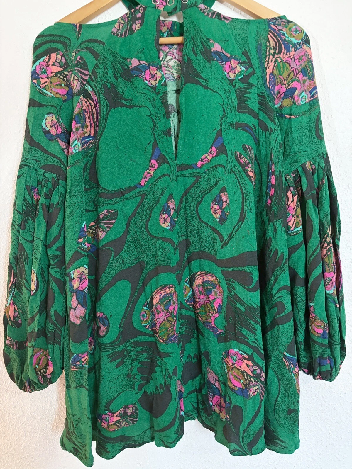 PALM ANGELS Tunica abito floreale tropicale bohémien Free People Drift Away verde brillante XS