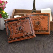 Men's US 100 Dollar Bill Leather Bifold Card Photo Holder Wallet Handbag Purse 