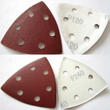 6 Hole Triangular Sanding Pads Hook & Loop 90x90x90mm Red Sand Paper Grit 40-240