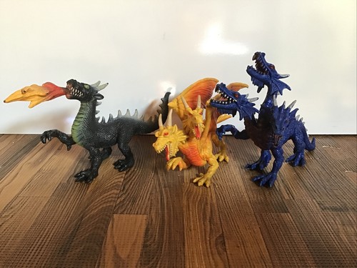 Lot Of 3 Fantasy Dragon Figure 1990’s GOT 2 Head 3 Head Fire Breathing