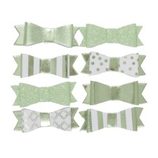 Christmas Card Toppers Embellishments Metallic Green Paper Bows 5 Designs 8 Pack