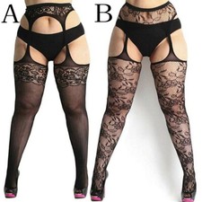 Womens Sexy Plus Size Lace Top Hold-ups Stockings Ladies Fishnet Sheer Pantyhose