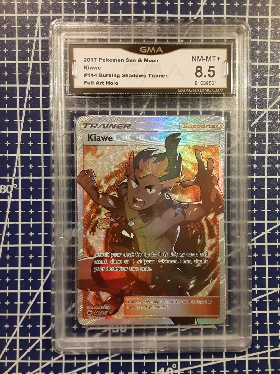 2017 Pokemon Burning Shadows Kiawe Full Art 144/147 GMA 8.5 NM-MINT+