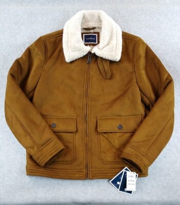 Club Room Mens Jacket Coat Medium Brown Faux Shearing Long