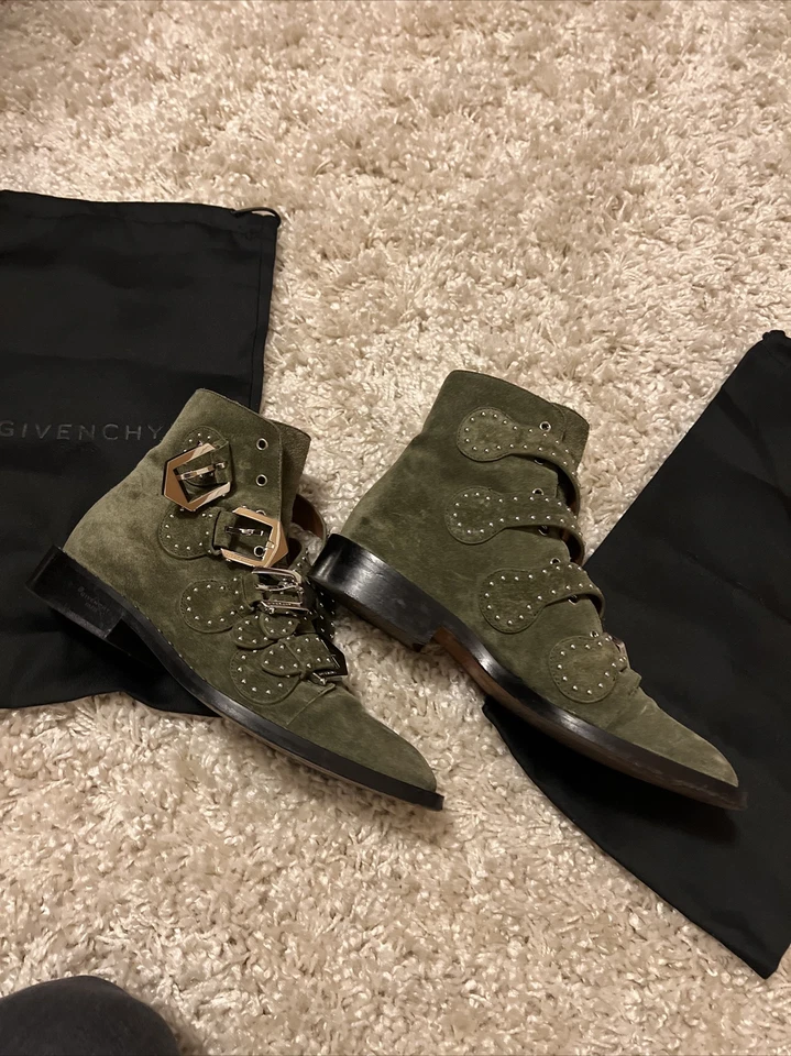 GIVENCHY Elegante Bota Plana Gamuza Verde Talla 37 Foto 3 de 4