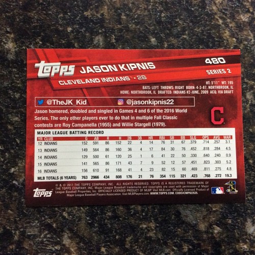 2017 Topps - Jason Kipnis #480 - Bild 2 von 2