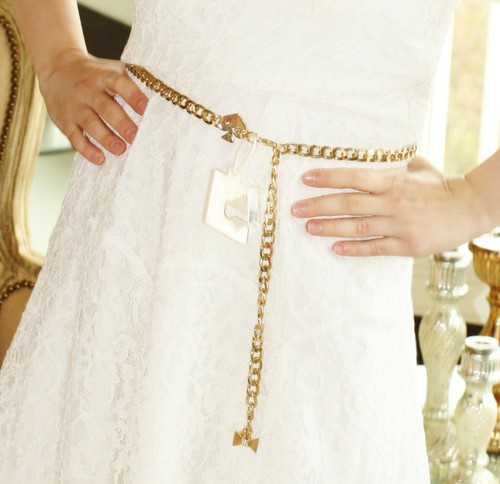 Kate Spade Gold Charm Pave Crystal Bow Signature Chain Belt Necklace S/ M