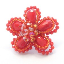 Sparkling and Vibrant Red Crystal and Bead Floral Statement Ring
