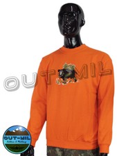Felpa girocollo in cotone Arancione con ricamo Cinghiale caccia
