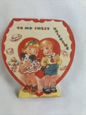 Vintage Valentine Card Boy Girl Nice As Pie Sweet As Sugar To My Sweet Valentine
