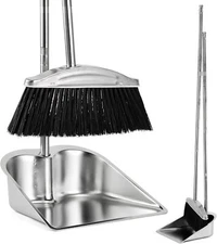 Broom with Dustpan Combo Set 46"Stainless Steel and for Home Heavy Duty Long