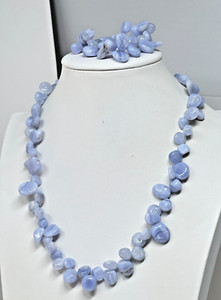 Beautiful Blue Lace Agate 19" Necklace and 6" Stretch Bracelet Set