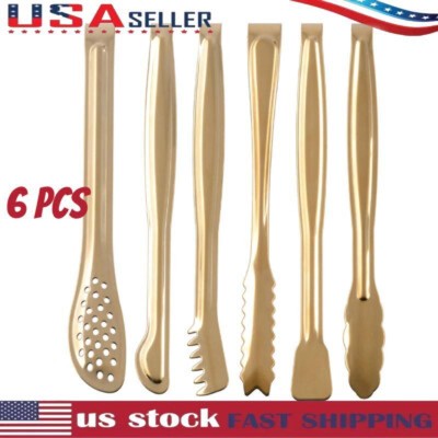 6X Mini Serving Tongs Set 6'', Stainless Steel Small Sugar Cube Tongs Ice Tong