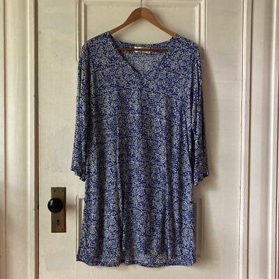 Saint Barth Stock Exchange Blue And White Floral Dress V-Neck Rayon Fits Medium