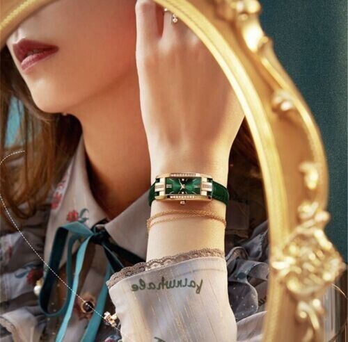 Emerald Green Ladies Women Wrist Watch Quartz Fashion Leather Strap Crystal Gift - Picture 4 of 7