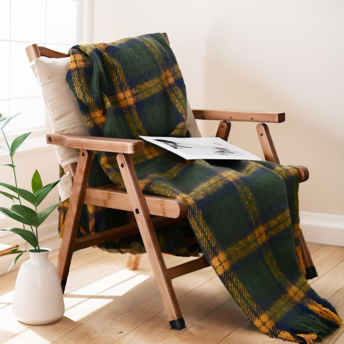 ZonLi Green Plaid Throw Blanket, 50