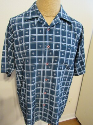 NORTH PEAK, MEN'S TURQUOISE POLYESTER SHORT SLEEVED CHECKED/GEO SHIRT, SIZE M
