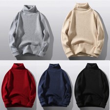 Mens Tops Jumpers Knitted Pullover Sweater Long Sleeve Basic Turtleneck Winter