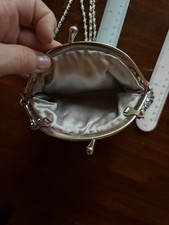 Silver Evening Clutch Bag Metallic Kiss Lock Frame Formal With silver strap