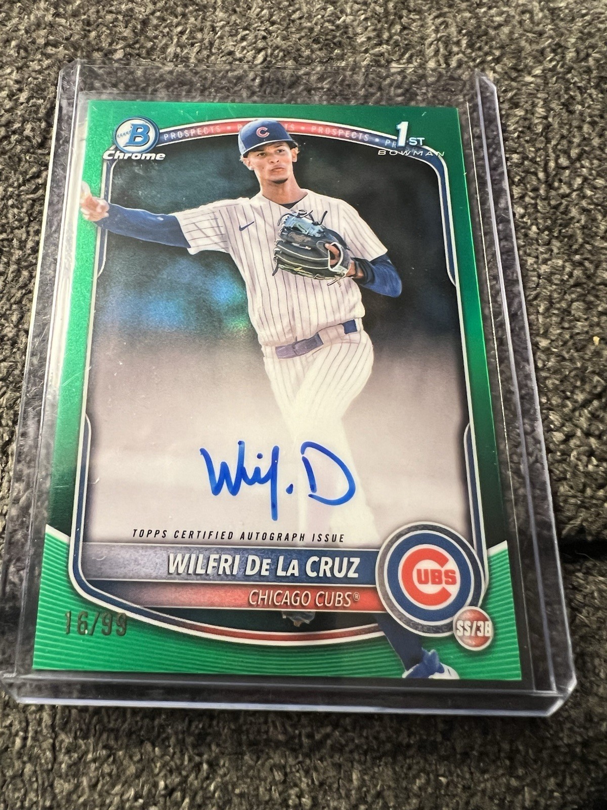 Wilfri De La Cruz 2025 Bowman Chrome Green Refractor Auto 1st CPA-WD 16/99