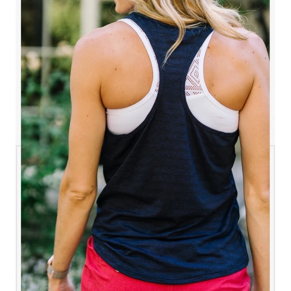 ZYIA ACTIVE | Camiseta sin mangas negra a rayas atlética gimnasio entrenamiento espalda deportiva, talla S Foto 2 de 4