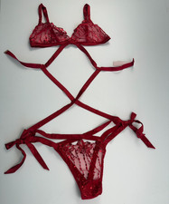 Victoria's Secret Lace Embroidered Teddy V String Bodysuit Red XL NWT