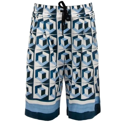 DOLCE & GABBANA Shorts Bermudas Sweatshorts Diseño Gio Ponti Azul Blanco - Imagen 1 de 4