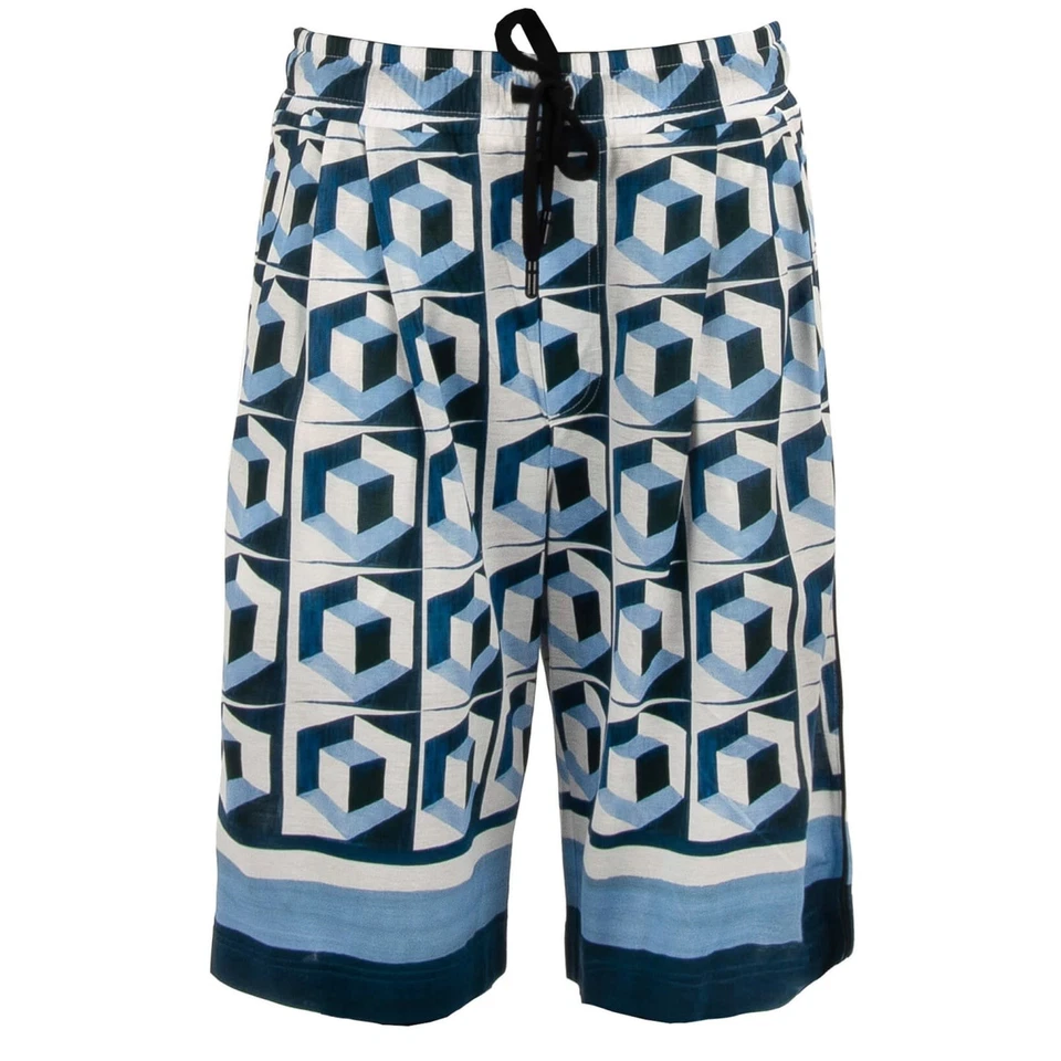 DOLCE & GABBANA Gio Ponti Design Shorts Bermudas Sudaderas Azul Blanco - Imagen 1 de 4