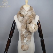 Warmer Langschal aus echtem Kaninchenfell-Winter Muffler mit Bommel von der Farm