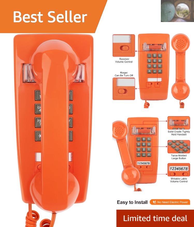 Old-Fashioned Retro Wall Phone - Volume Adjustable Corded