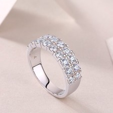 2.5mm Double Row Moissanite Eternity Ring Wedding Band Women 925 Sterling Silver