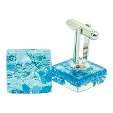 Murano Glas Manschettenkn&ouml;pfe hellblau Paar eckig