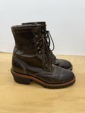 CHIPPEWA 20090 Logger Boots Mens 7.5 Brown Leather Vibram Sole USA Made Soft Toe
