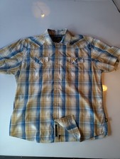 Howler Brothers Pearl Snap S/S - Men's L - Blue And Green