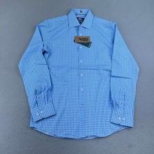 Eddie Bauer Shirt Mens 15 Medium Blue Plaid Slim Fit Button Up Performance NWT