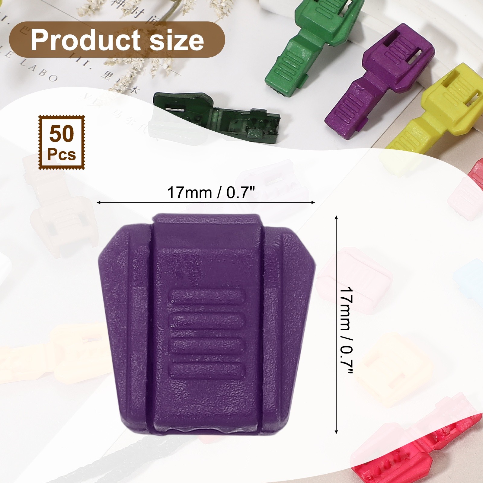 0.7" Zipper Pull Cord Lock, Plastic Shoe Lace End Clips, 50 Pack Dark Purple