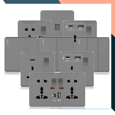 Grey USB C Wall Socket 18W Fast Charge UK Double Plug 13A 220V