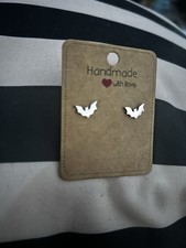 Silver Stainless Steel Bat Earrings Halloween, New With Halloween Bag