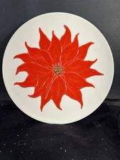 Vintage 10" Hand-Painted Poinsettia Plate – 3D Relief Holiday Wall Decor