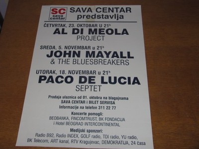 JOHN MAYALL & THE BLUESBREAKERS - SAVA CENTAR PREDSTAVLJA PROMO GIG POSTER
