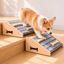 Dog Ramp for Stairs, 2-Pack Wooden Stair Wedge for Dogs  Solid pine wood sta...