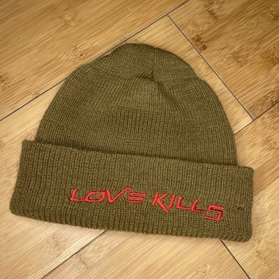 LOVE KILLS 100% Wool Brown Red Knit Cuffed Beanie Winter Hat Cap Pre-Loved