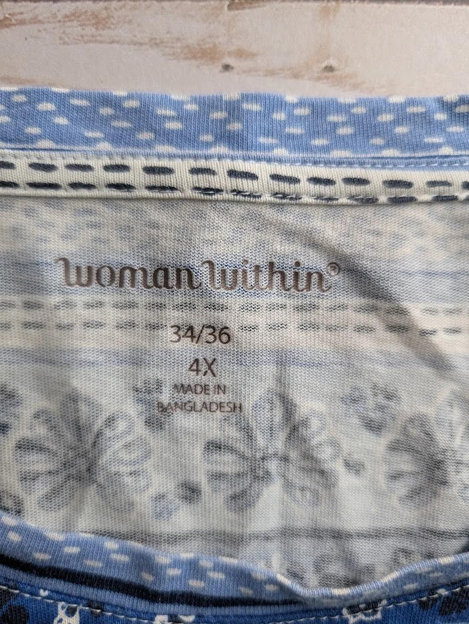 Женщина в пределах размера 4 X синий белая полоса цветочный печать 3/4 рукав женщин туника Топ - Изображение 2 из 4