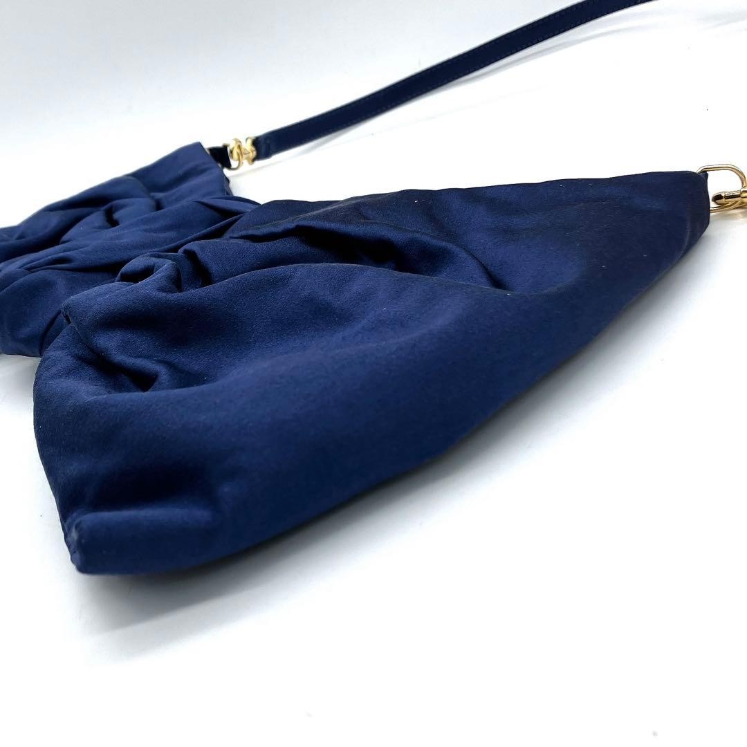 Valentino Garavani Navy Satin Shoulder Bag with Ribbon, Used, Authentic Japan thumbnail 6