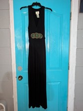 Ice Black Beaded Dress Y2k Maxi Sleeveless Women's 14 Vintage 2000s Party