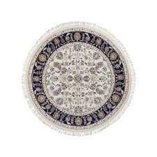 3'2"x3'2" Ivory Nain Hand Knotted 250 KPSI Wool and Silk Round Soft Rug 92471