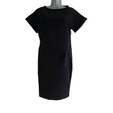 Womens Black Short Sleeve Waist Tie Stretchy A-Line Dress. Size S/M-UK 10-12.