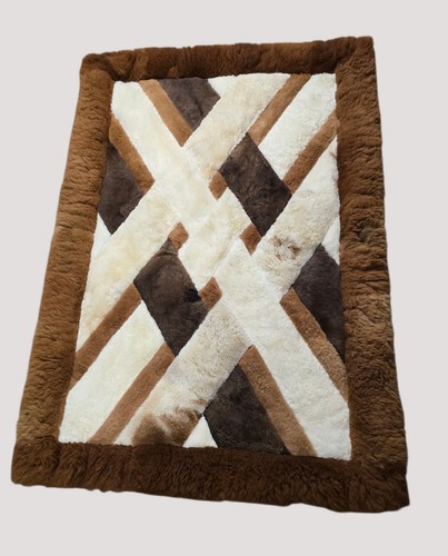 Handcrafted Peruvian Rug made from 100% Alpaca Fur in Cream & Brown Weave Design